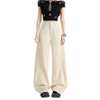 Beige Washed Wide-Leg Denim Pants | High Waist