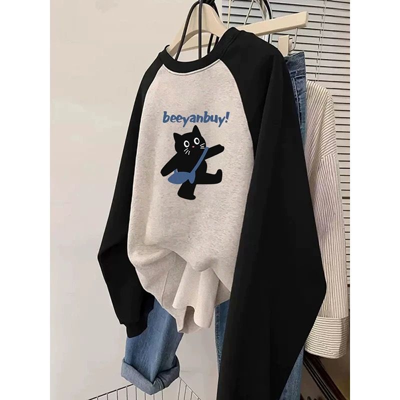 Cat Print Color-Block Hoodie | Cute Casual Top
