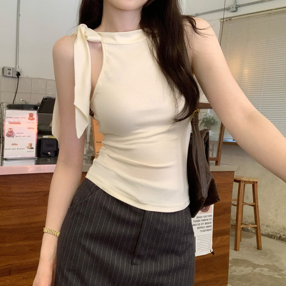Bow-Tie Shoulder Cutout Cami Top | Soft Feminine