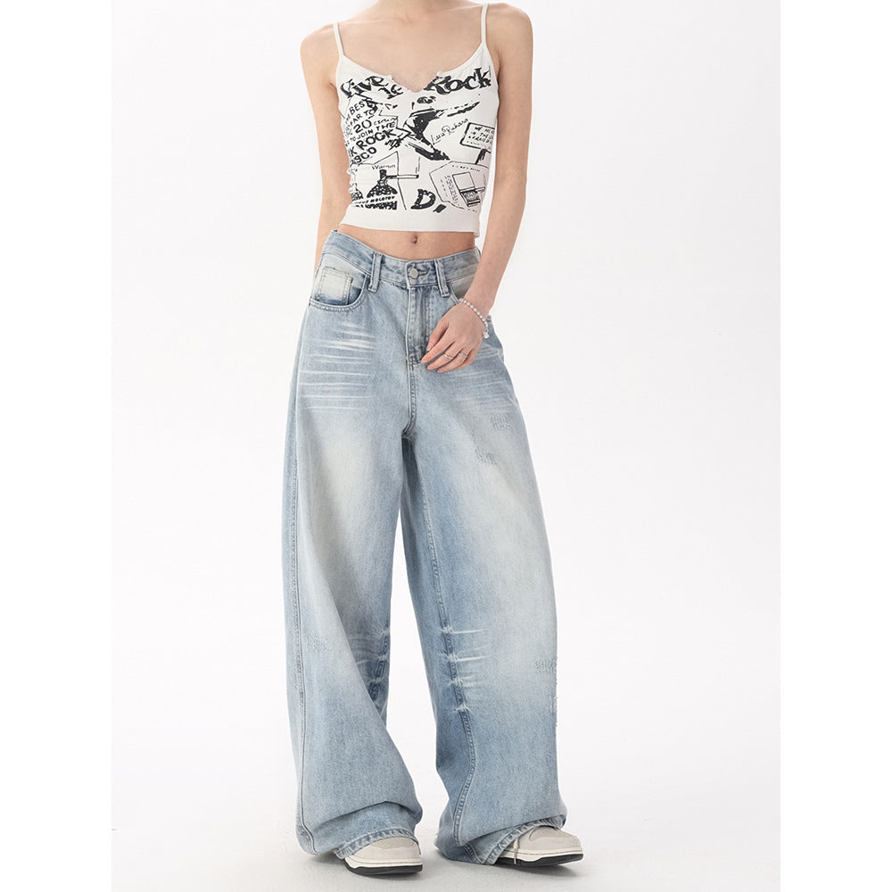 Light Blue Wide-Leg Denim Pants | Loose Fit